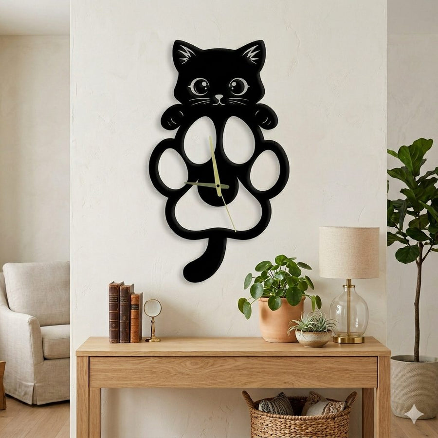 Playful cat metal wall clock, a giftable Steelio piece