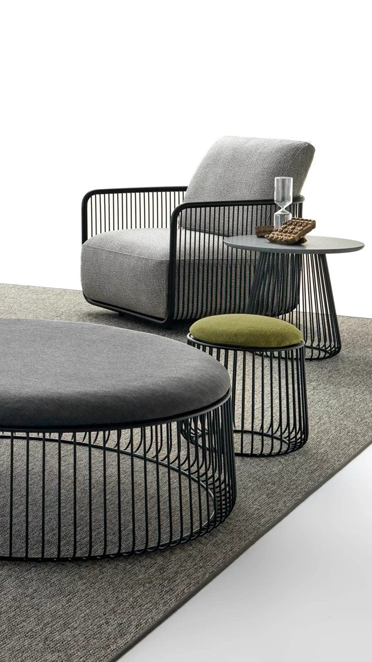 Cocoon Wire Lounge Chair with Ottoman – Grey