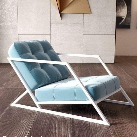 Geo Tufted Lounge Chair – White Frame / Sky Blue