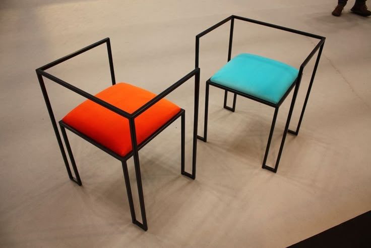 Minimal Cube Chair – Orange & Teal (Set of 2)