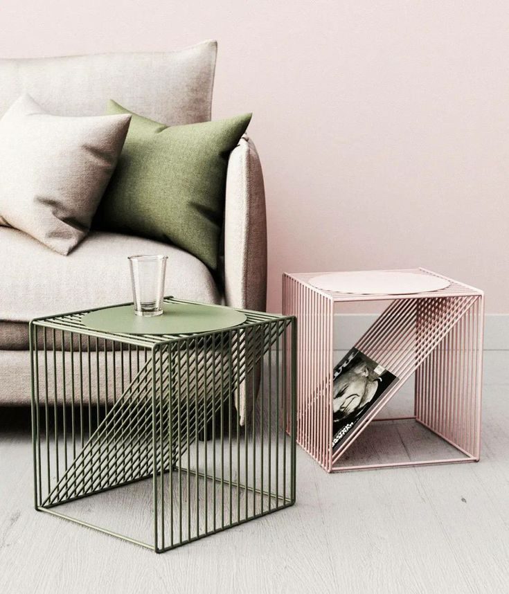 Halo Wire Nesting Side Tables – Sage Green