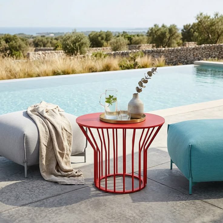 Basket Cage Round Side Table – Red