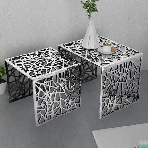 Filigree Laser-Cut Nesting Tables – Set of 3 (Silver)