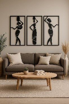 Silhouette Figure Triptych – Black