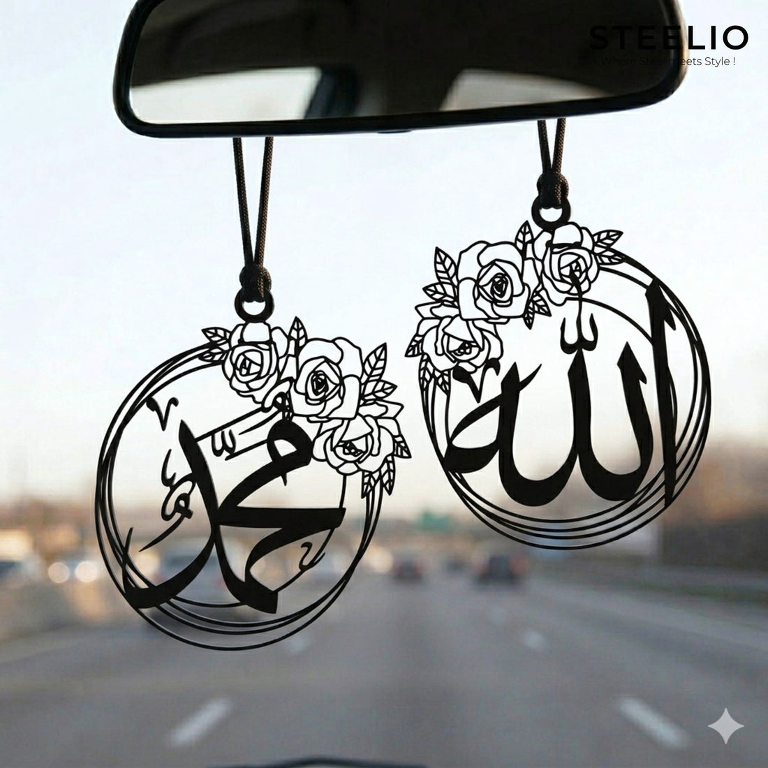 Allah & Muhammad with Roses – Car Hanging (Set of 2)