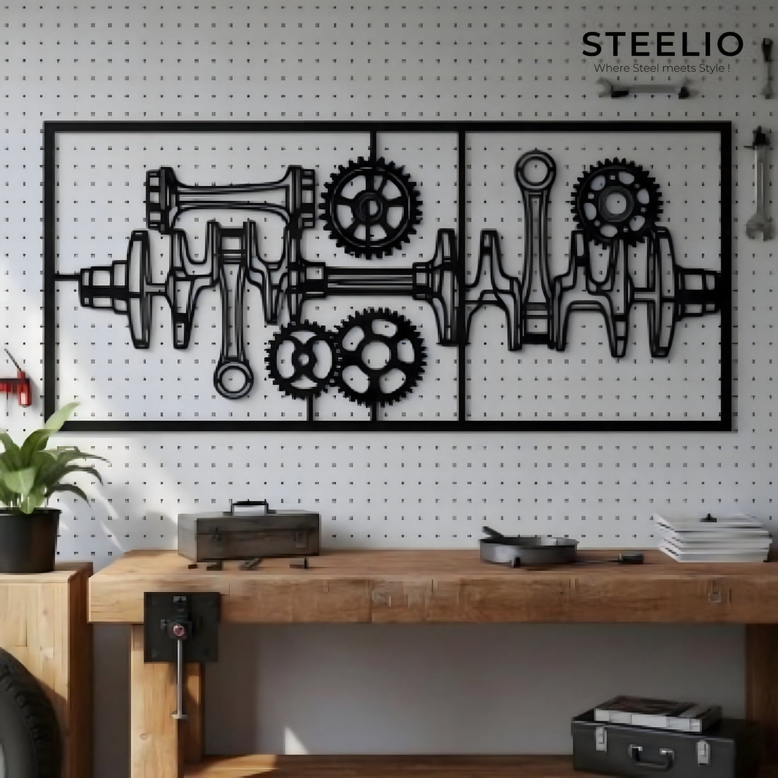 V8 Engine Blueprint Metal Wall Art