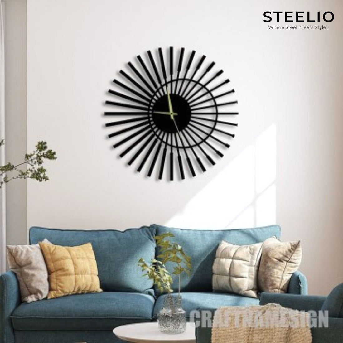 Sunburst Rays Metal Wall Clock
