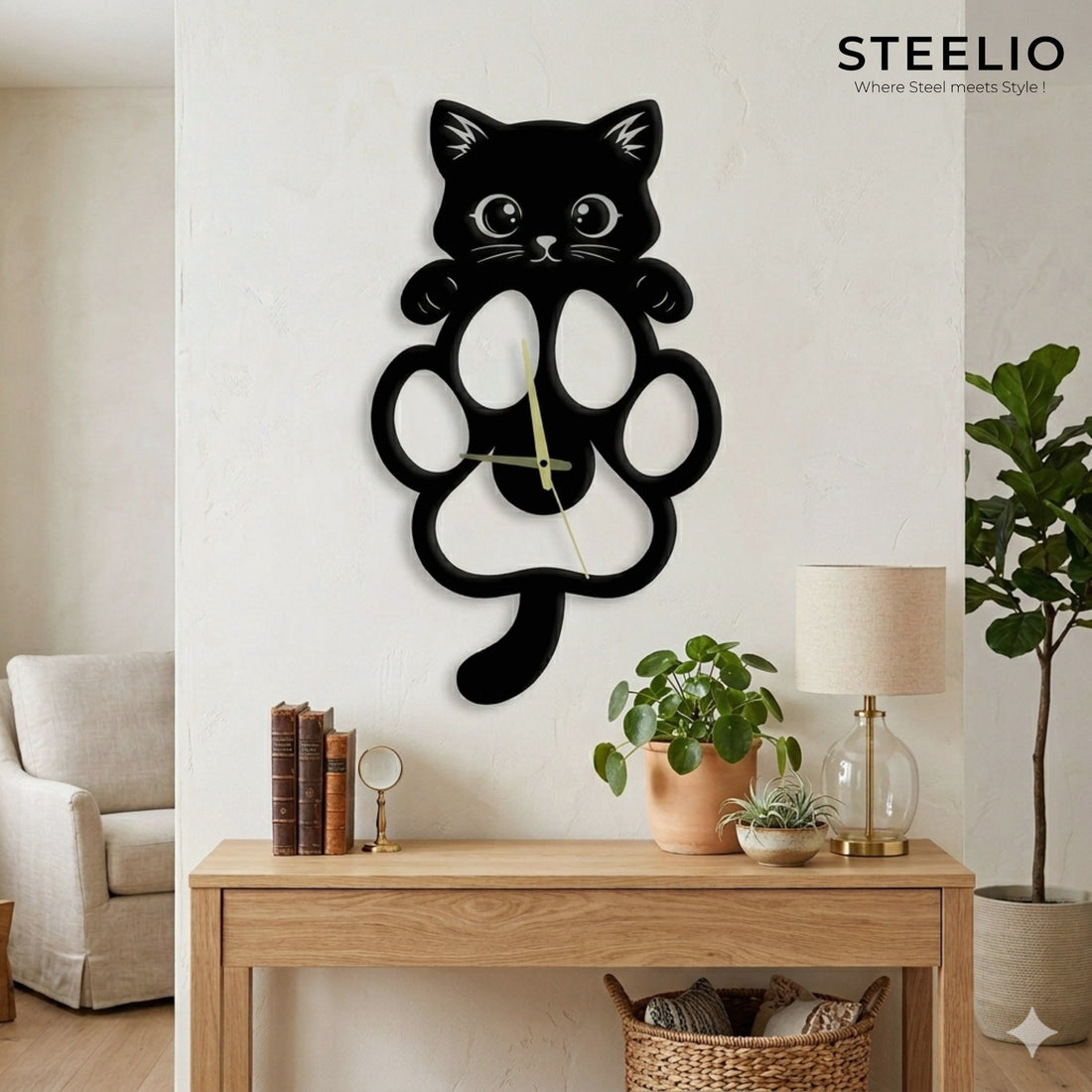 Playful Cat Metal Wall Clock