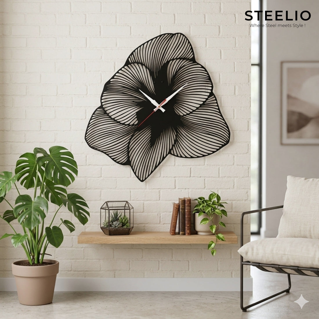 Hibiscus Floral Metal Wall Clock