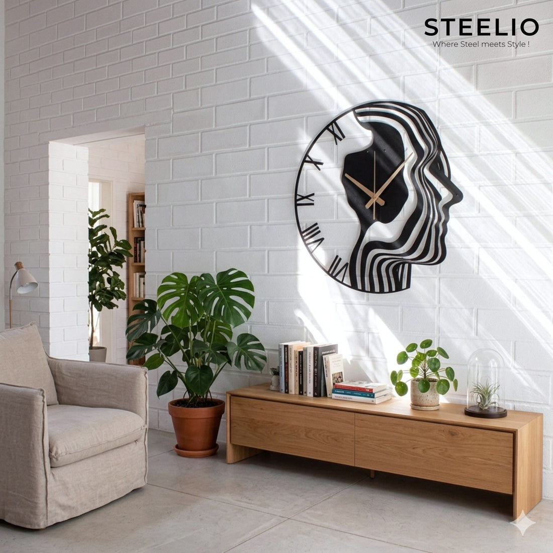 Woman Face Line Metal Wall Clock