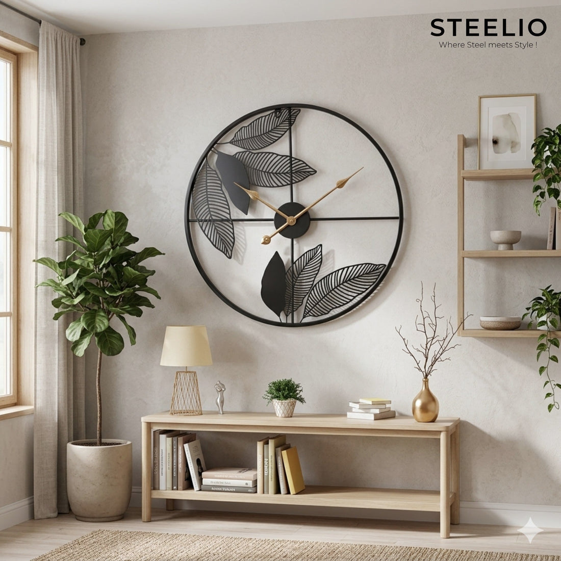 Leaf Botanical Metal Wall Clock