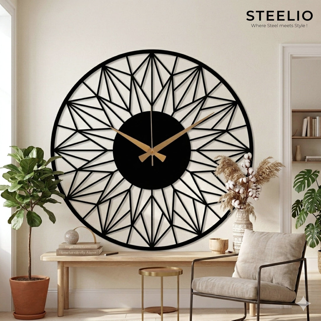 Geometric Sunburst Metal Wall Clock