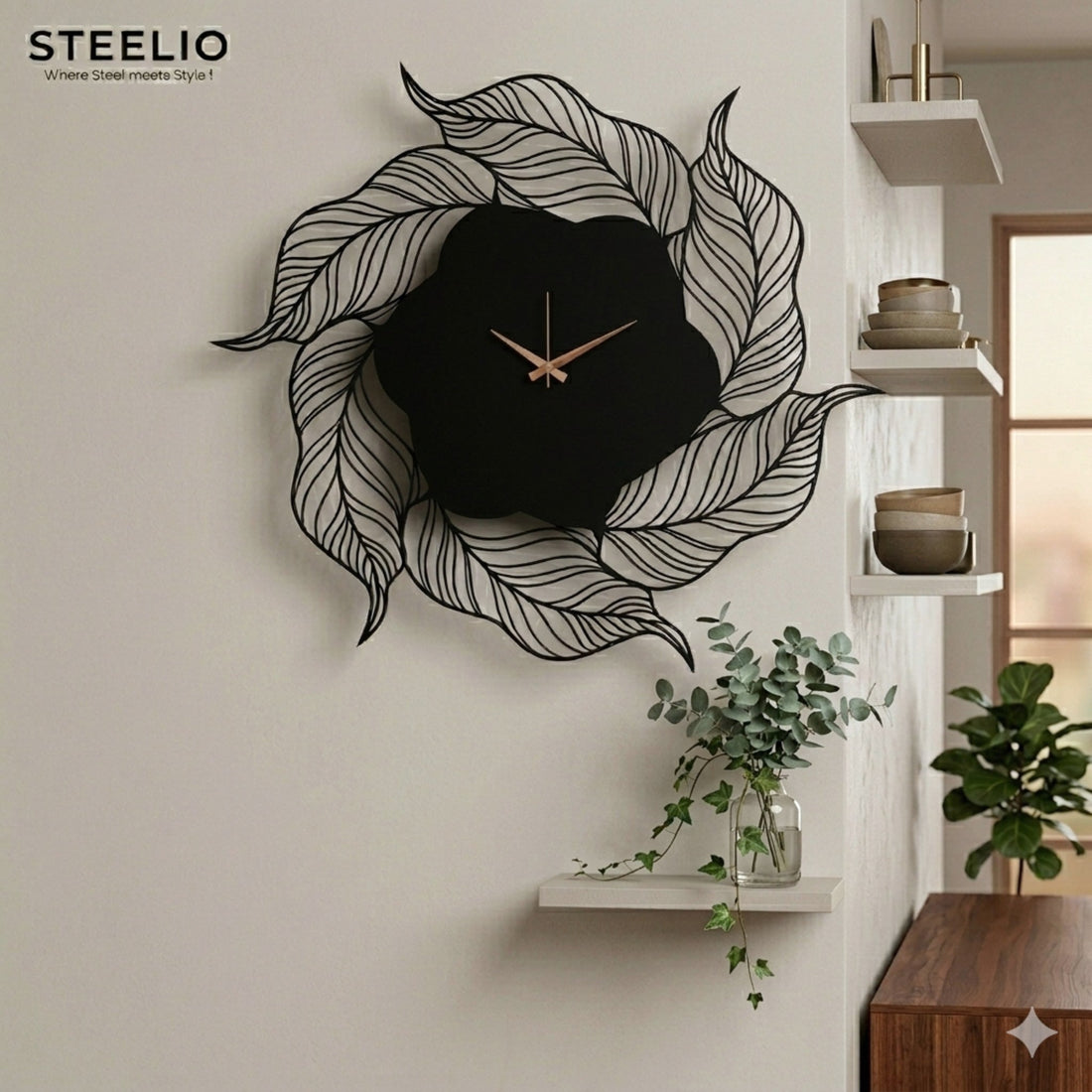 Leaf Wreath Metal Wall Clock