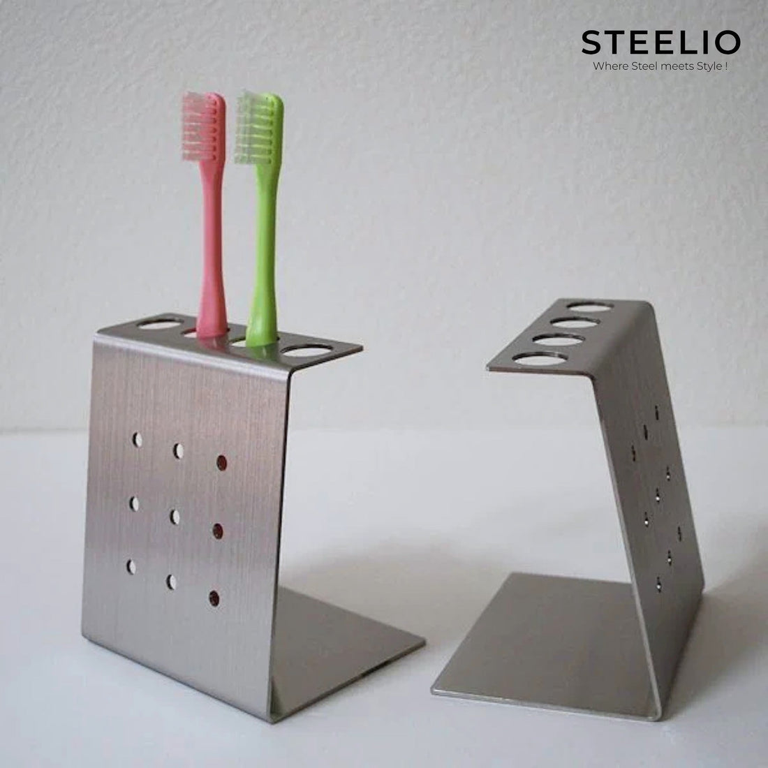 Brushed Steel Toothbrush Stands (Pair)