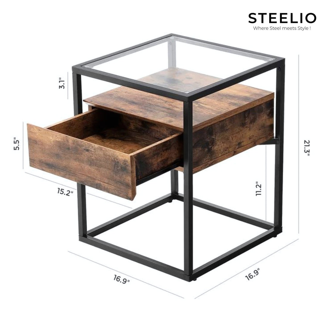 Glass-Top Side Table with Drawer