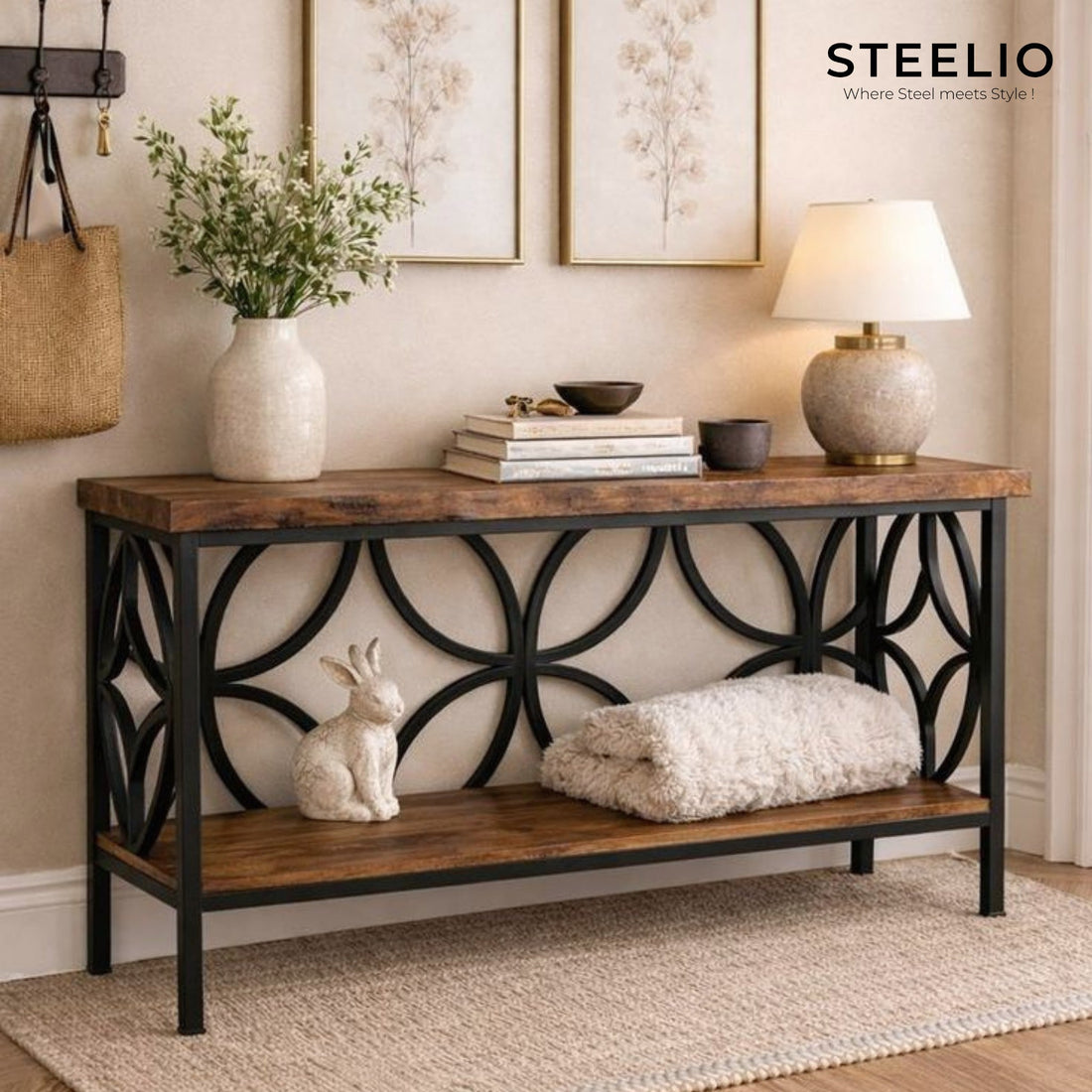 Circle-Pattern Console - Wood Top