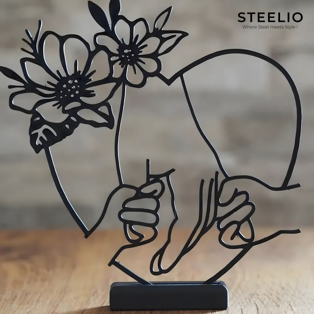 Floral Heart Hands Tabletop Metal Art
