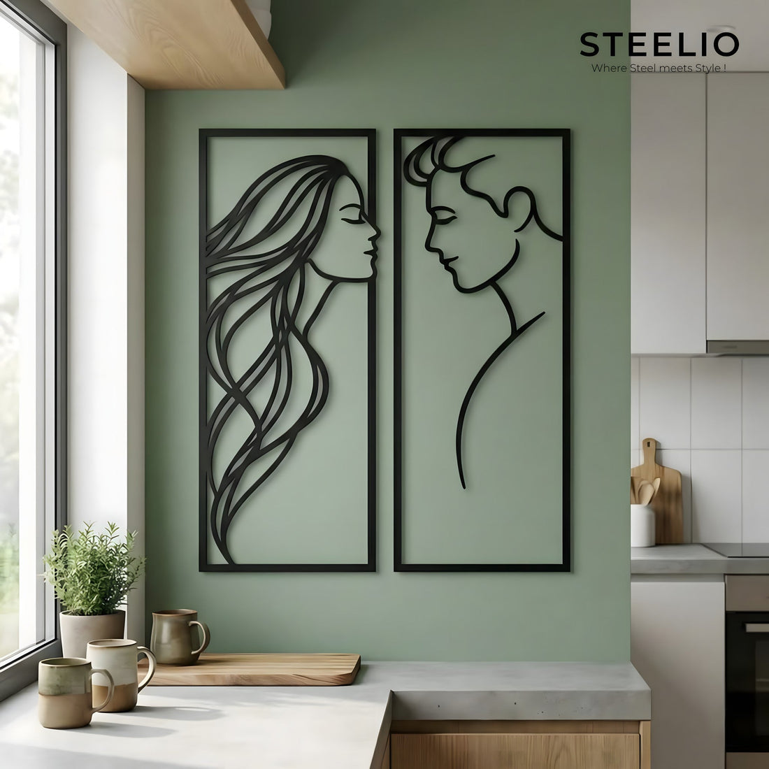 Couple Faces Two-Panel Line Art