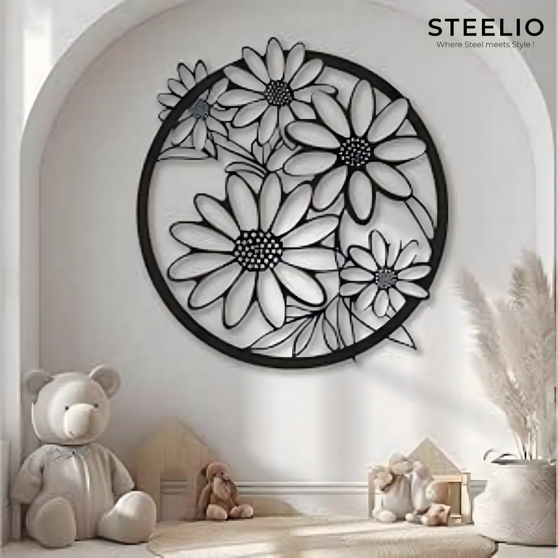 Daisy Wreath Round Metal Wall Art