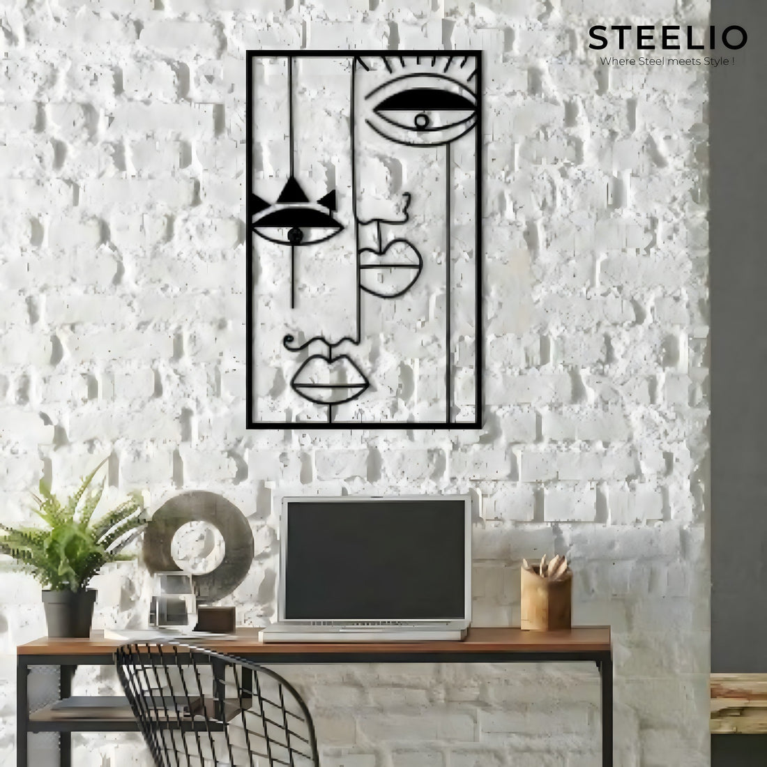 Abstract Line Faces Metal Wall Art