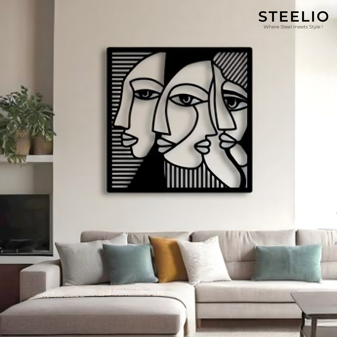 Cubist Faces Metal Wall Art