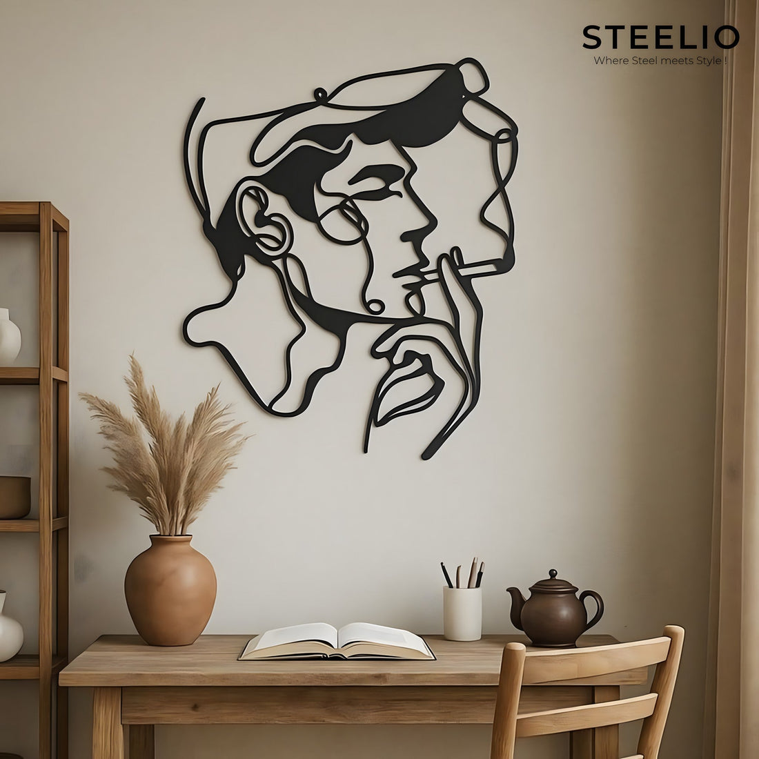 One-Line Face Metal Wall Art – Modern Portrait