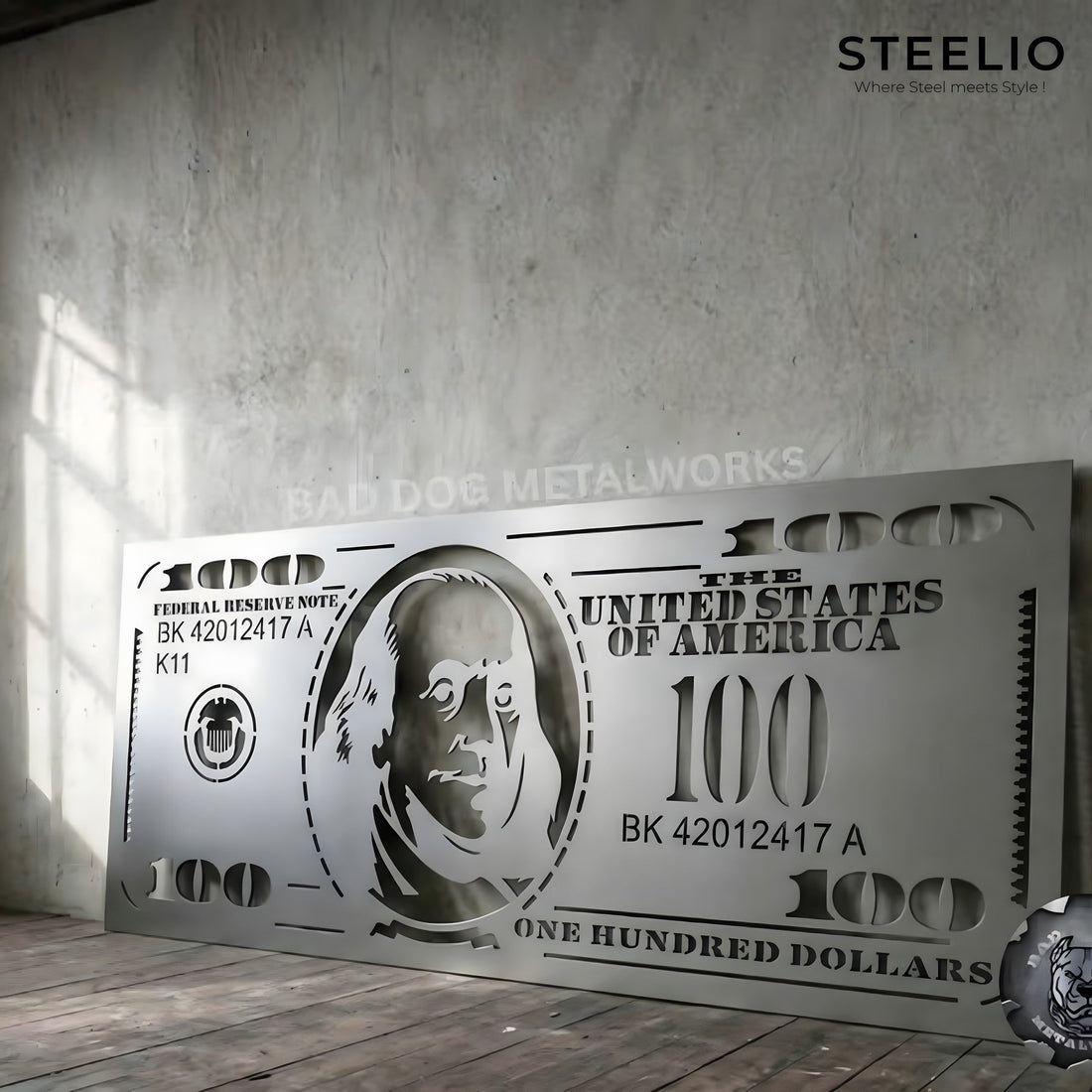Hundred Dollar Bill Metal Wall Art
