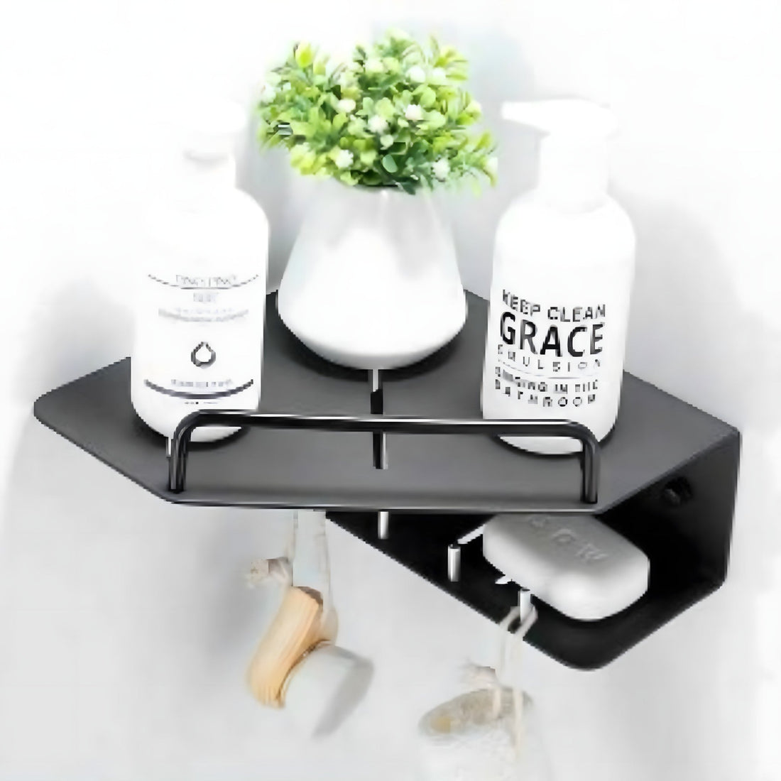 Corner Bathroom Shelf with Hooks
