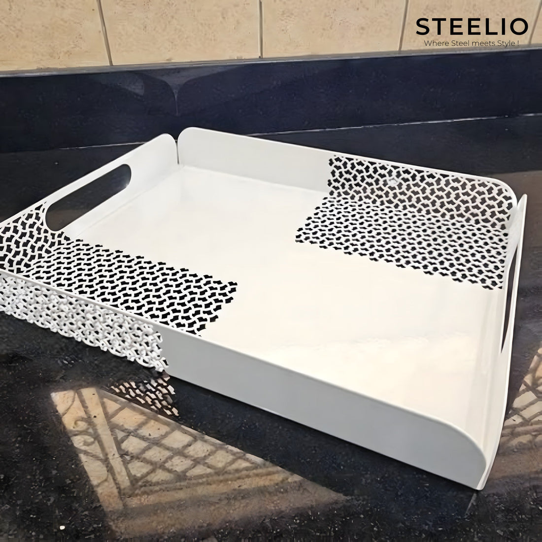 Dotted Cutwork Tray - White